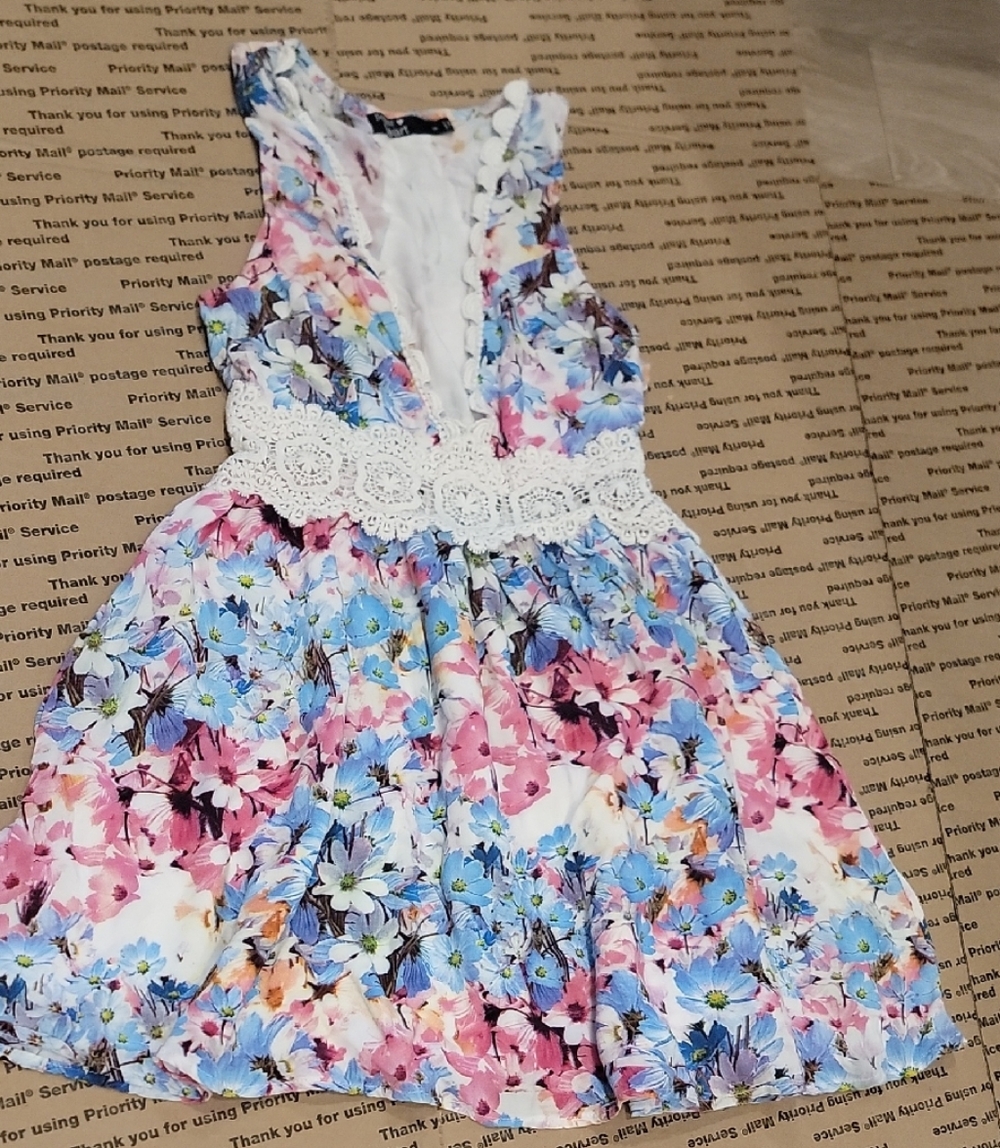 Floral Asymmetrical Dress with Lace Waist